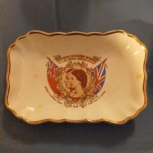 Vintage 1959 Commemorative Royalty Candy Dish with Gold Trim